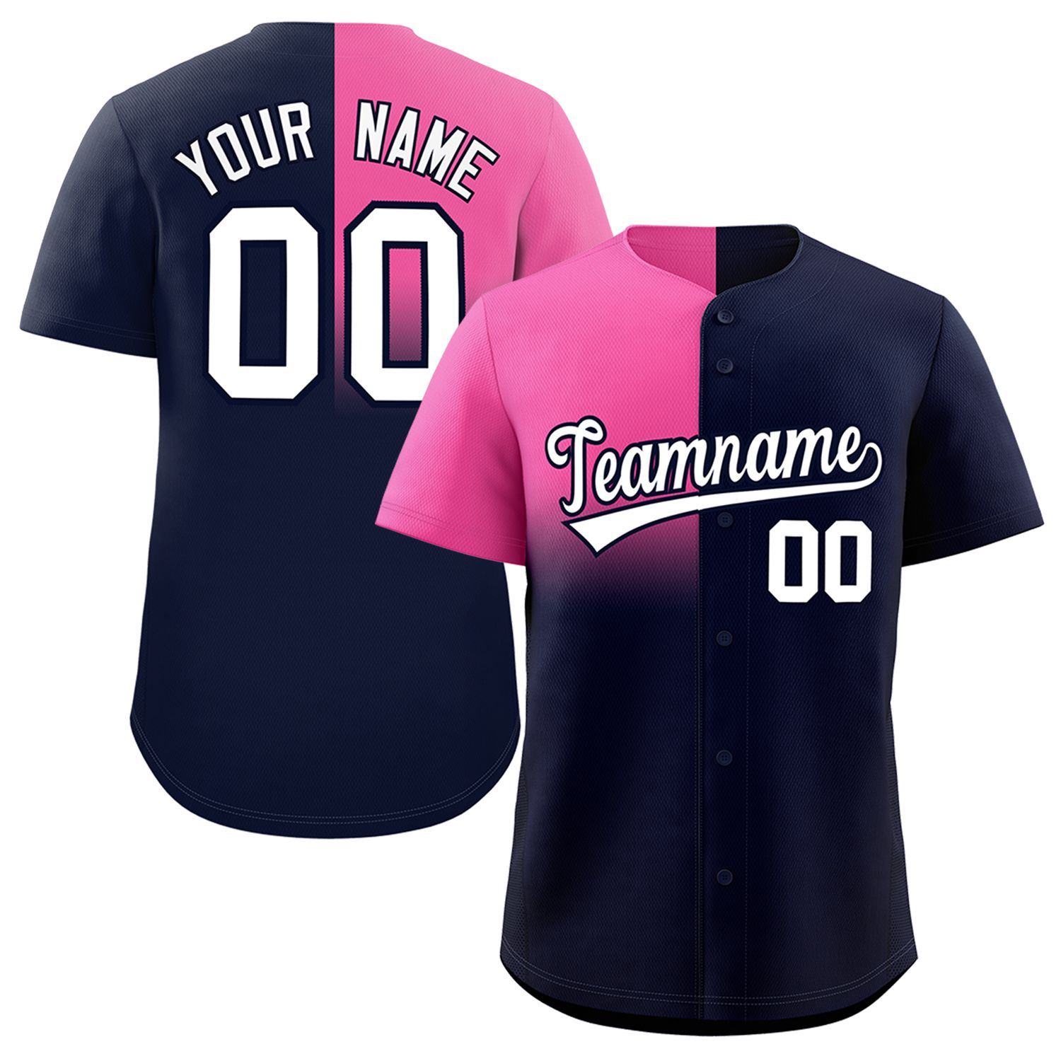 Custom Navy Pink Personalized Half Gradient Design Authentic Baseball Jersey