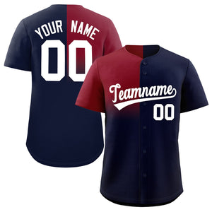 Custom Navy Crimson Personalized Half Gradient Design Authentic Baseball Jersey