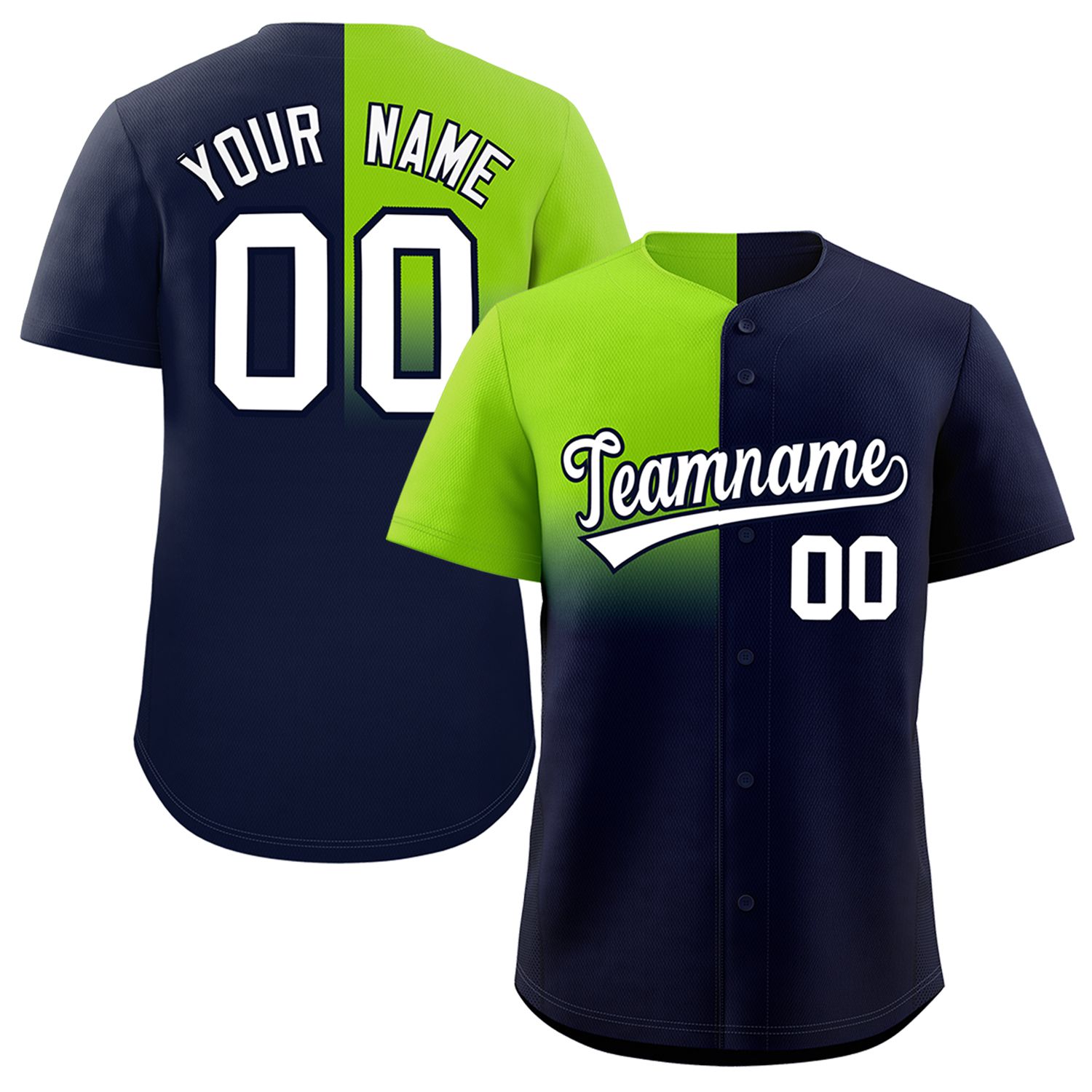 Custom Navy Neon Green Personalized Half Gradient Design Authentic Baseball Jersey