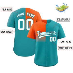 Custom Aqua Orange Personalized Half Gradient Design Authentic Baseball Jersey