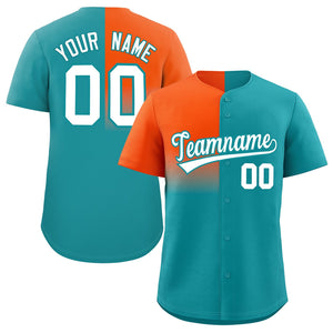 Custom Aqua Orange Personalized Half Gradient Design Authentic Baseball Jersey