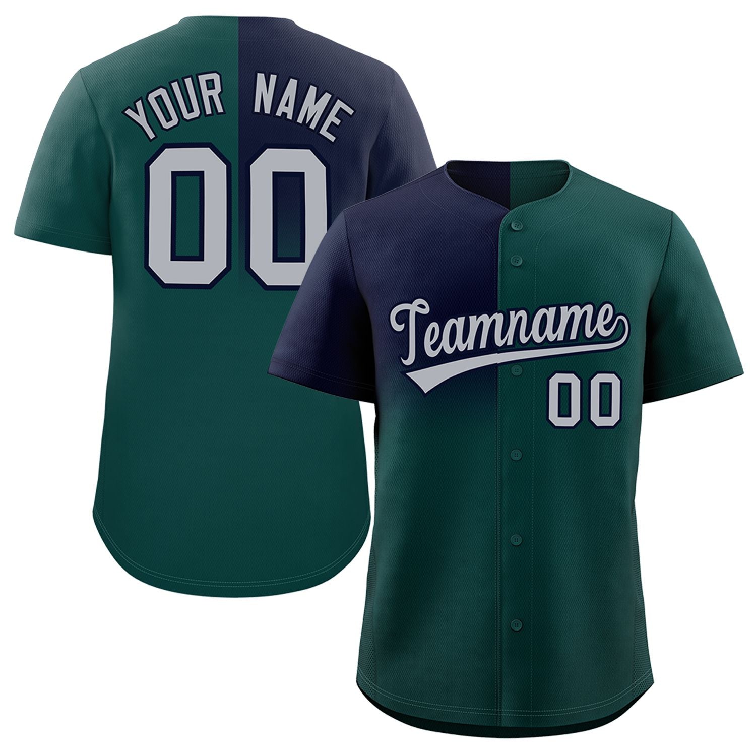 Custom Midnight Green Navy Personalized Half Gradient Design Authentic Baseball Jersey