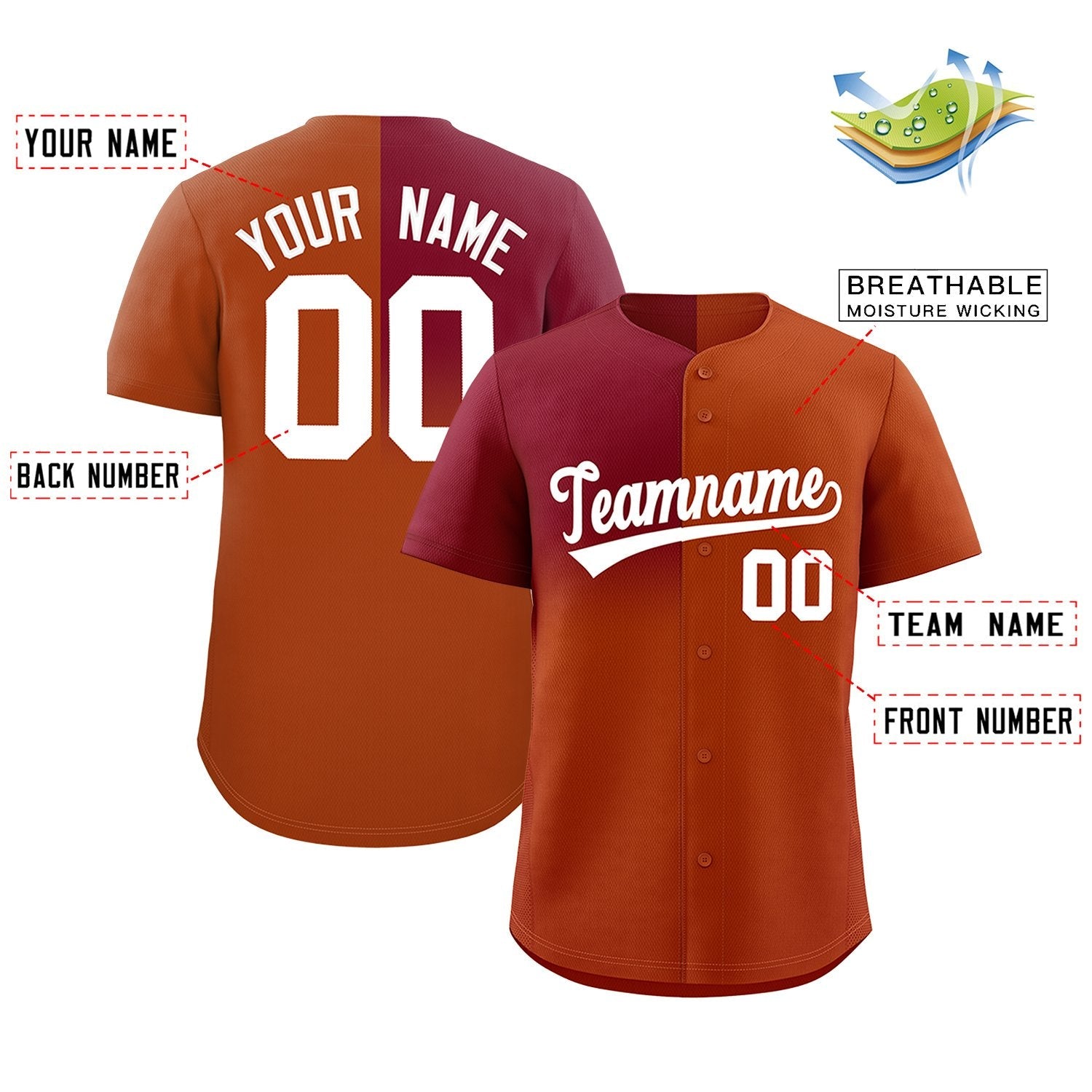 Custom Texas Orange Crimson Personalized Half Gradient Design Authentic Baseball Jersey