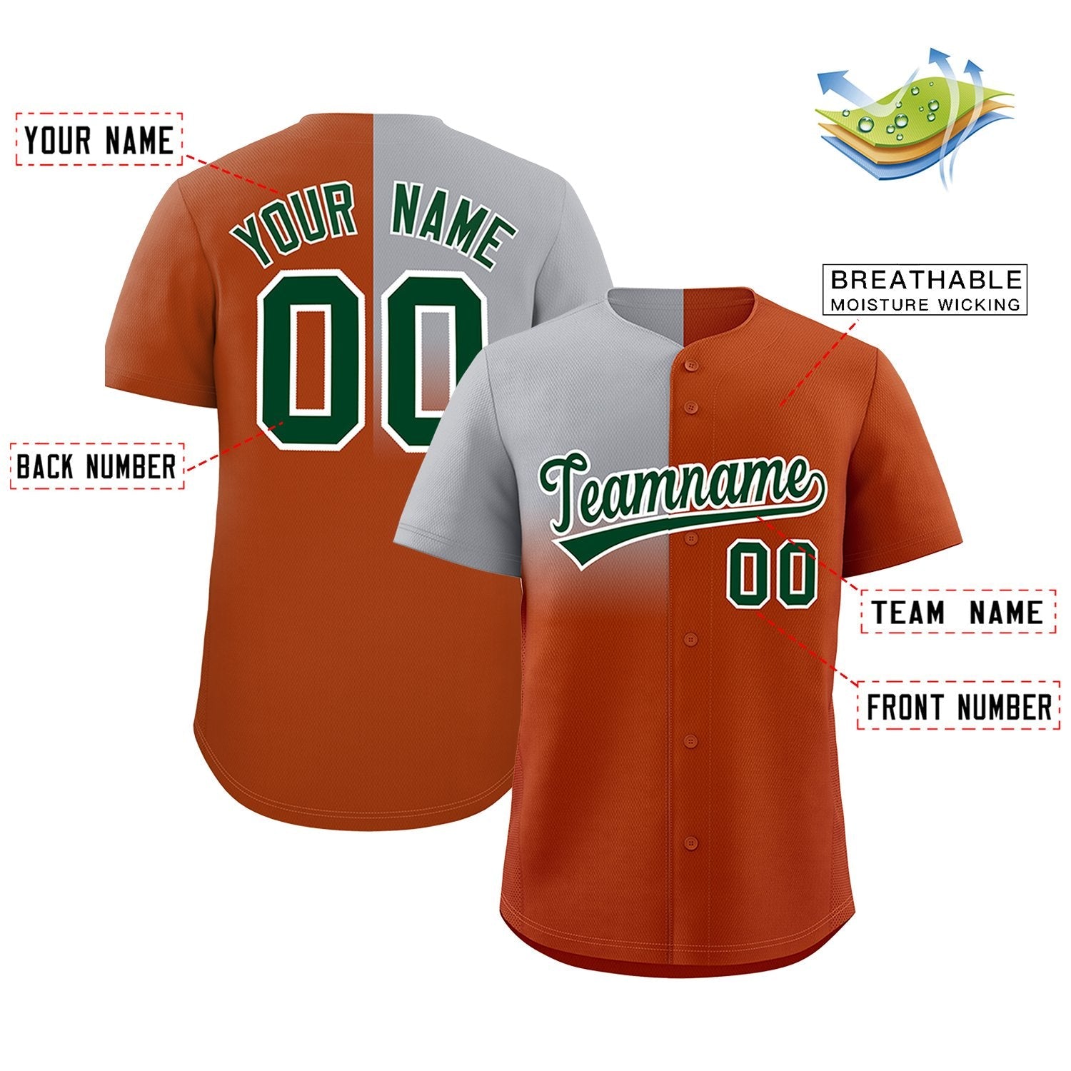 Custom Texas Orange Gray Personalized Half Gradient Design Authentic Baseball Jersey