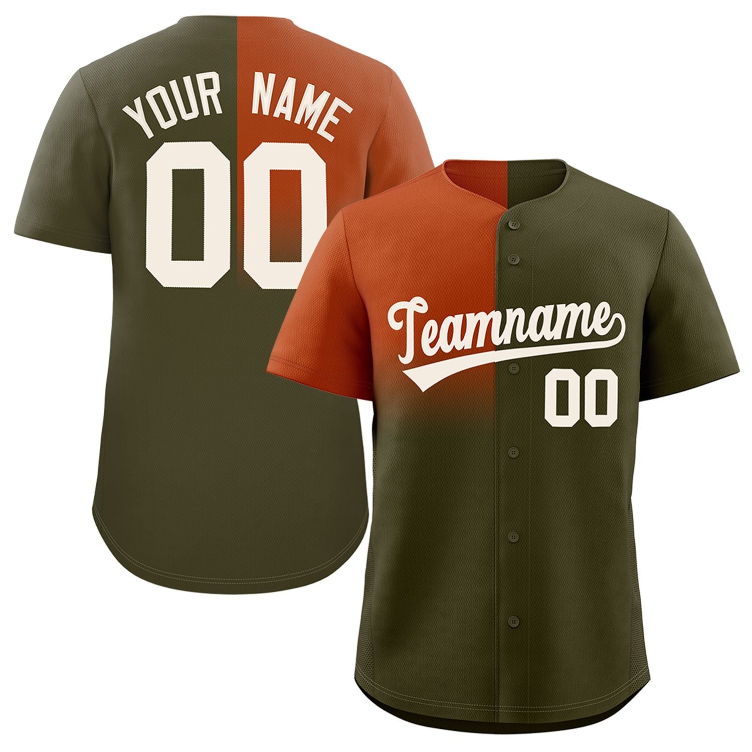 Custom Olive Texas Orange Personalized Half Gradient Design Authentic Baseball Jersey