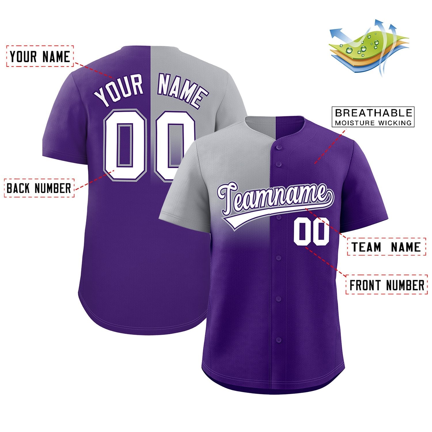 Custom Purple Gray Personalized Half Gradient Design Authentic Baseball Jersey