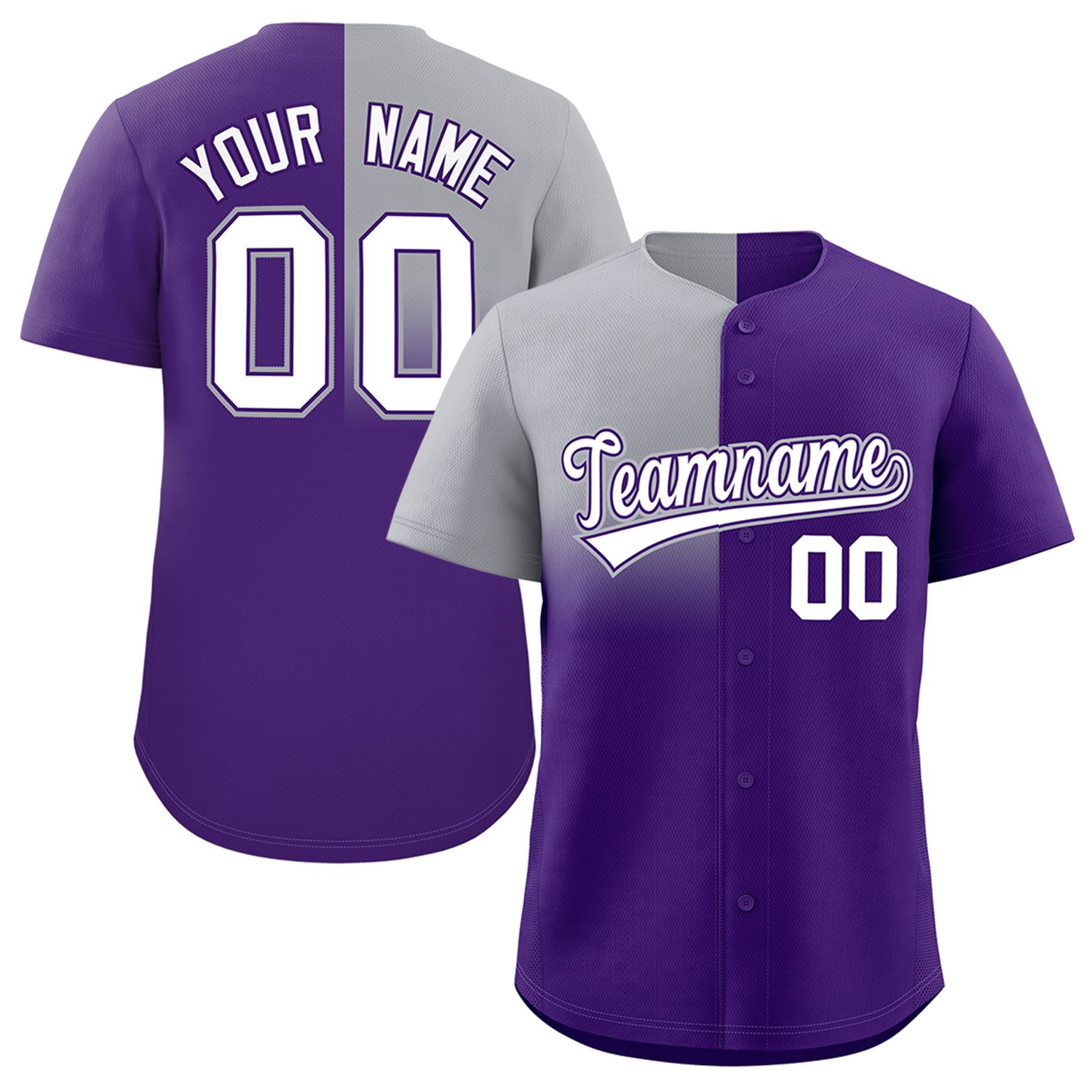 Custom Purple Gray Personalized Half Gradient Design Authentic Baseball Jersey