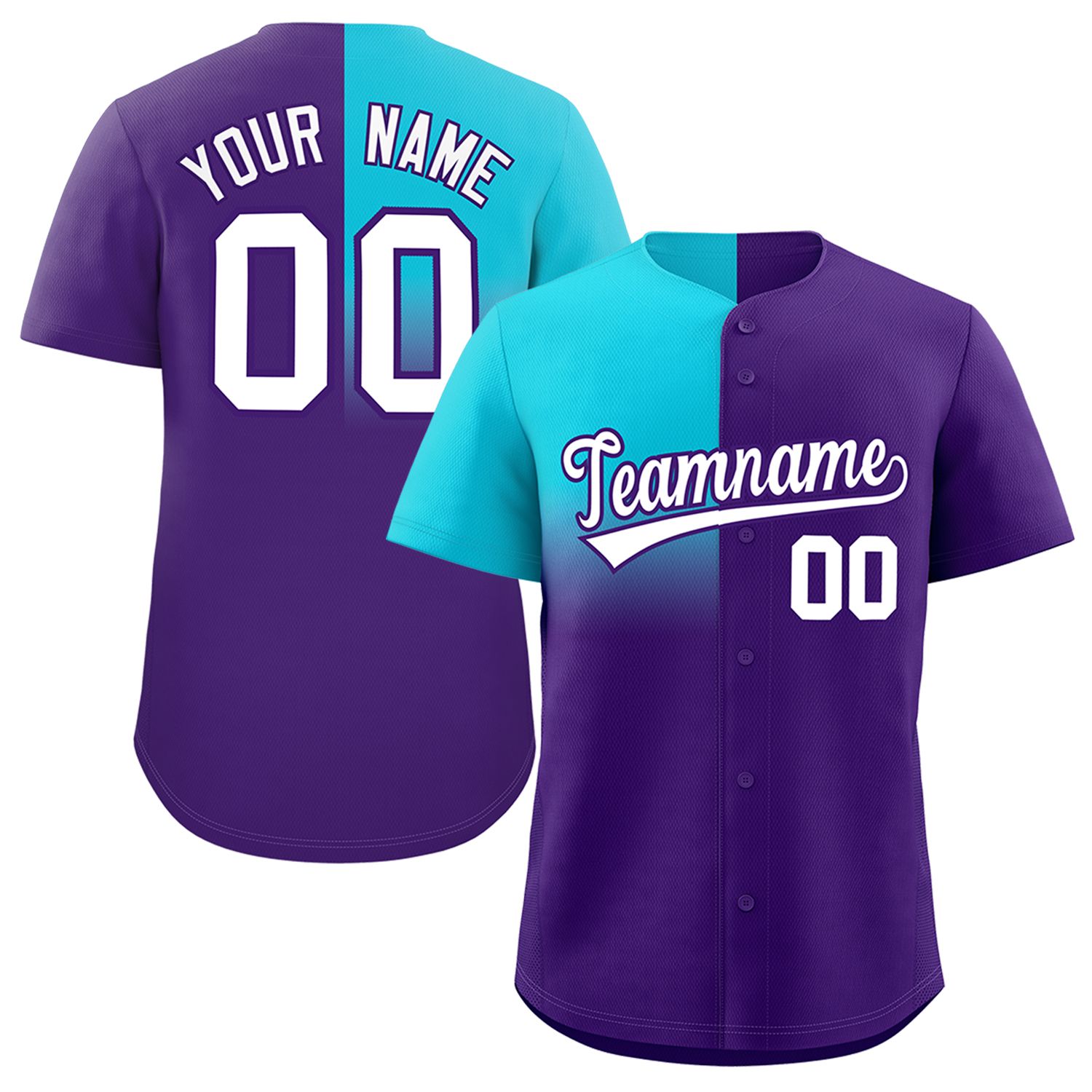 Custom Purple Sky Blue Personalized Half Gradient Design Authentic Baseball Jersey