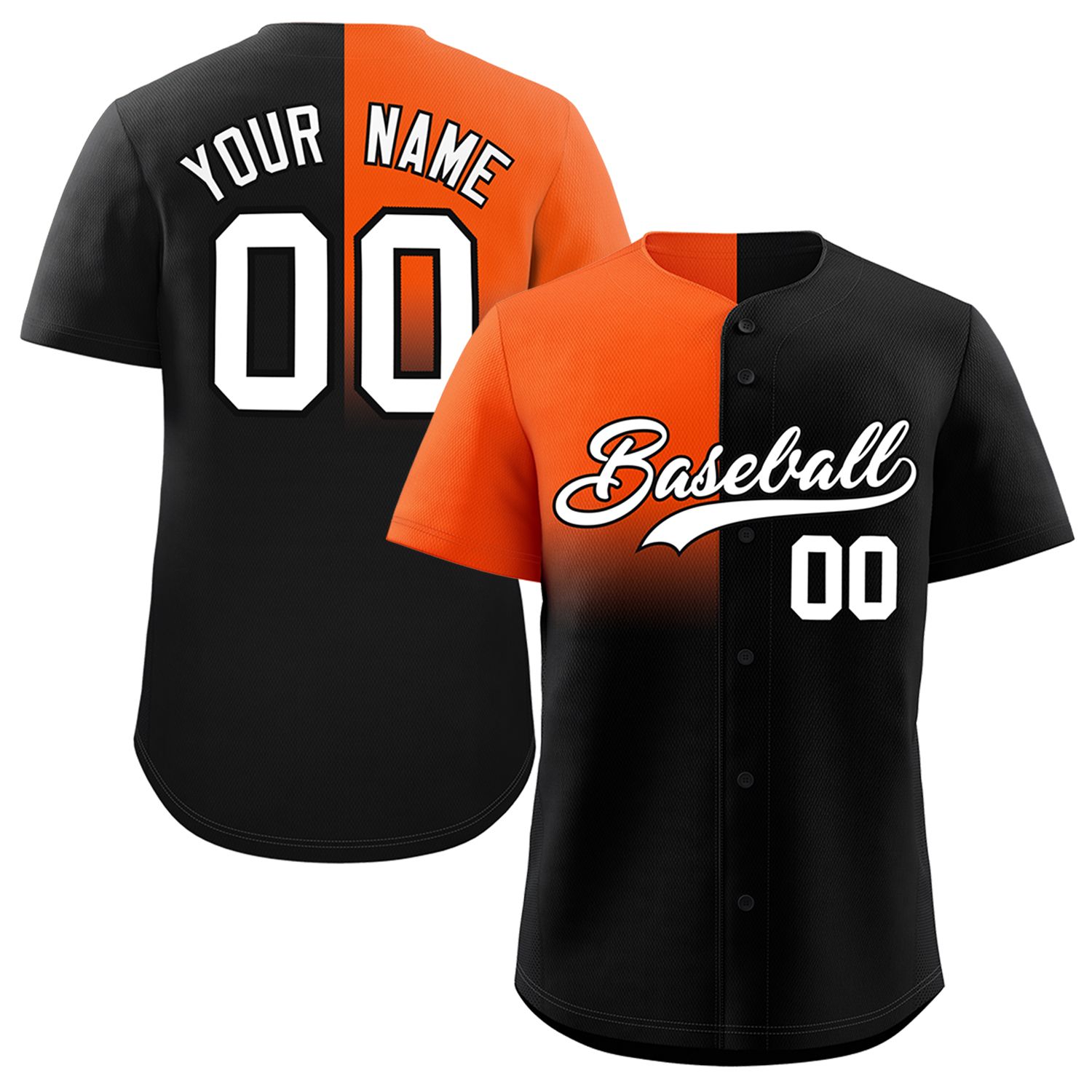 Custom Black Orange Personalized Half Gradient Design Authentic Baseball Jersey