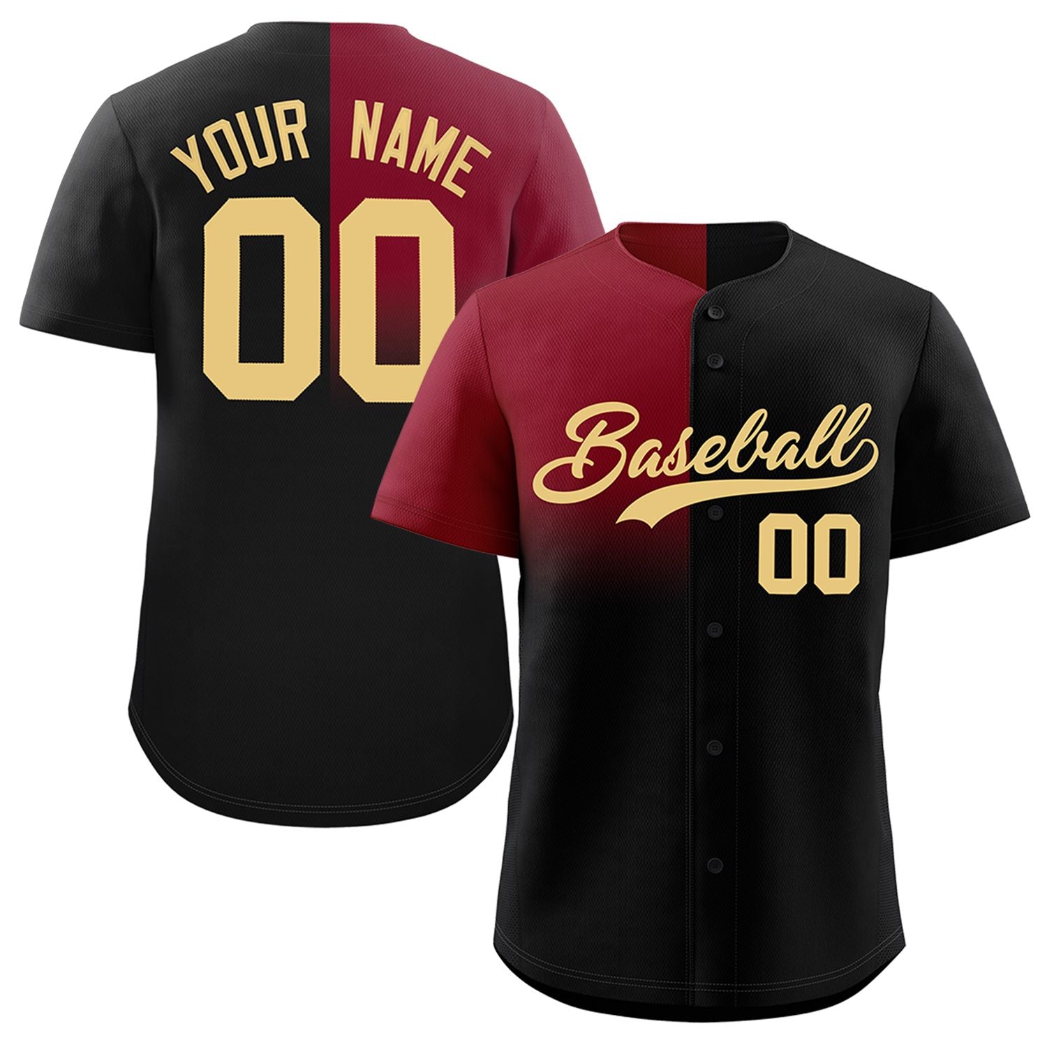 Custom Black Crimson Personalized Half Gradient Design Authentic Baseball Jersey