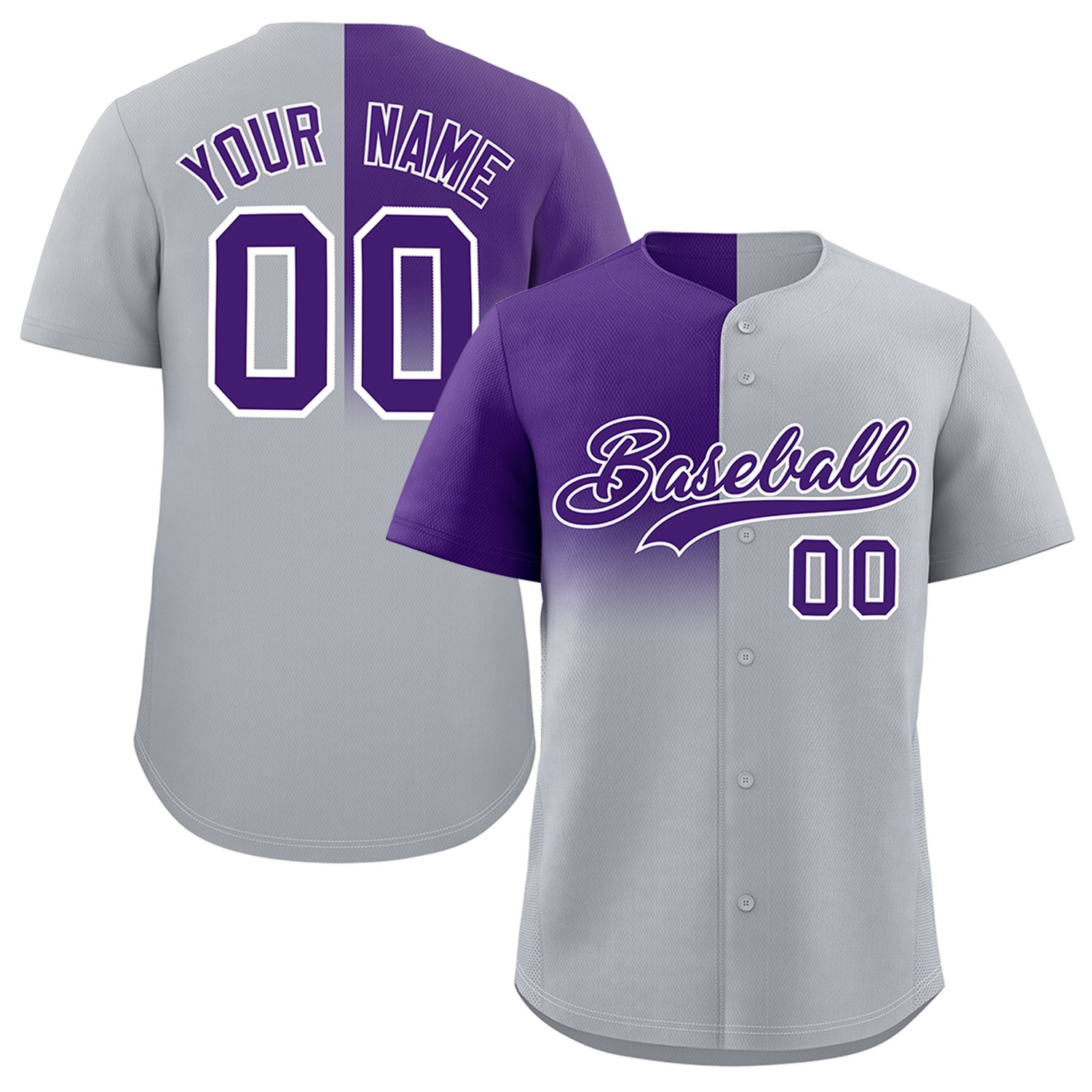 Custom Gray Purple Personalized Half Gradient Design Authentic Baseball Jersey