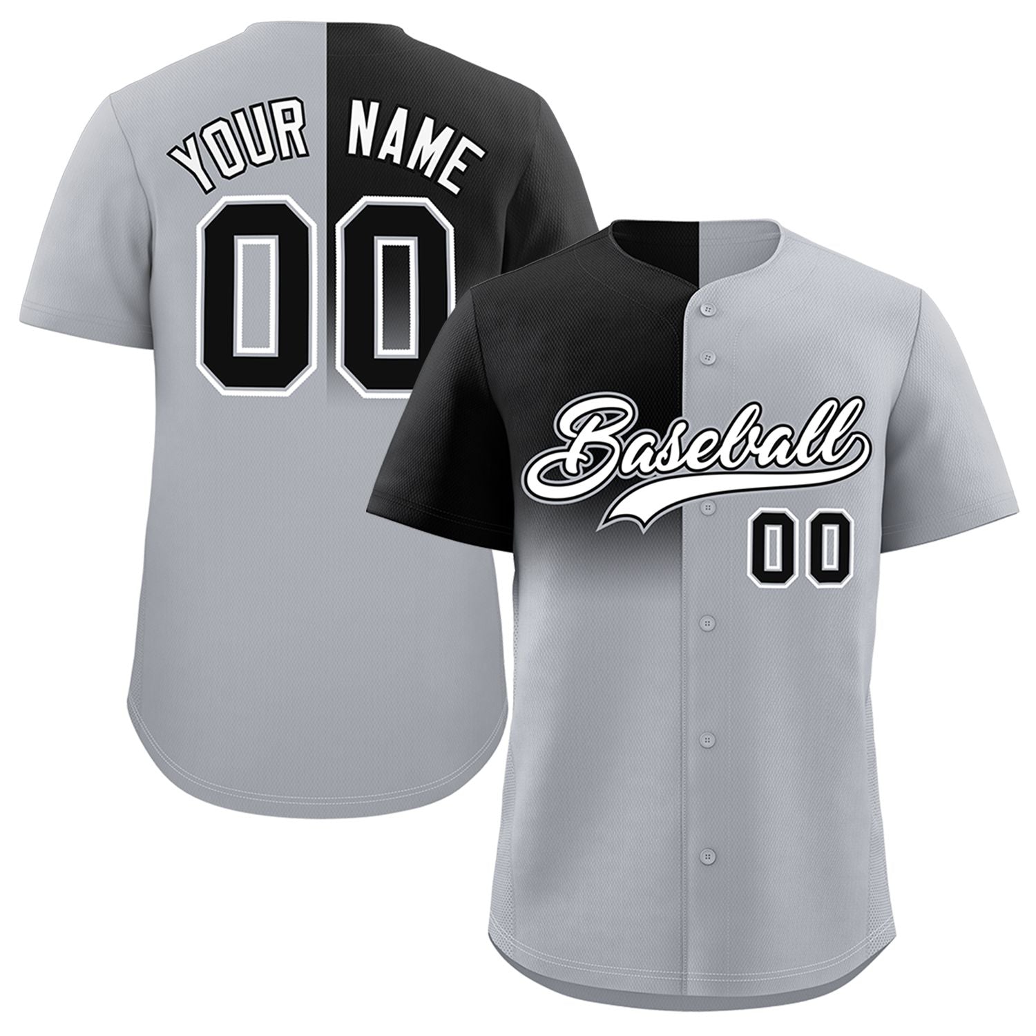 Custom Gray Black Personalized Half Gradient Design Authentic Baseball Jersey