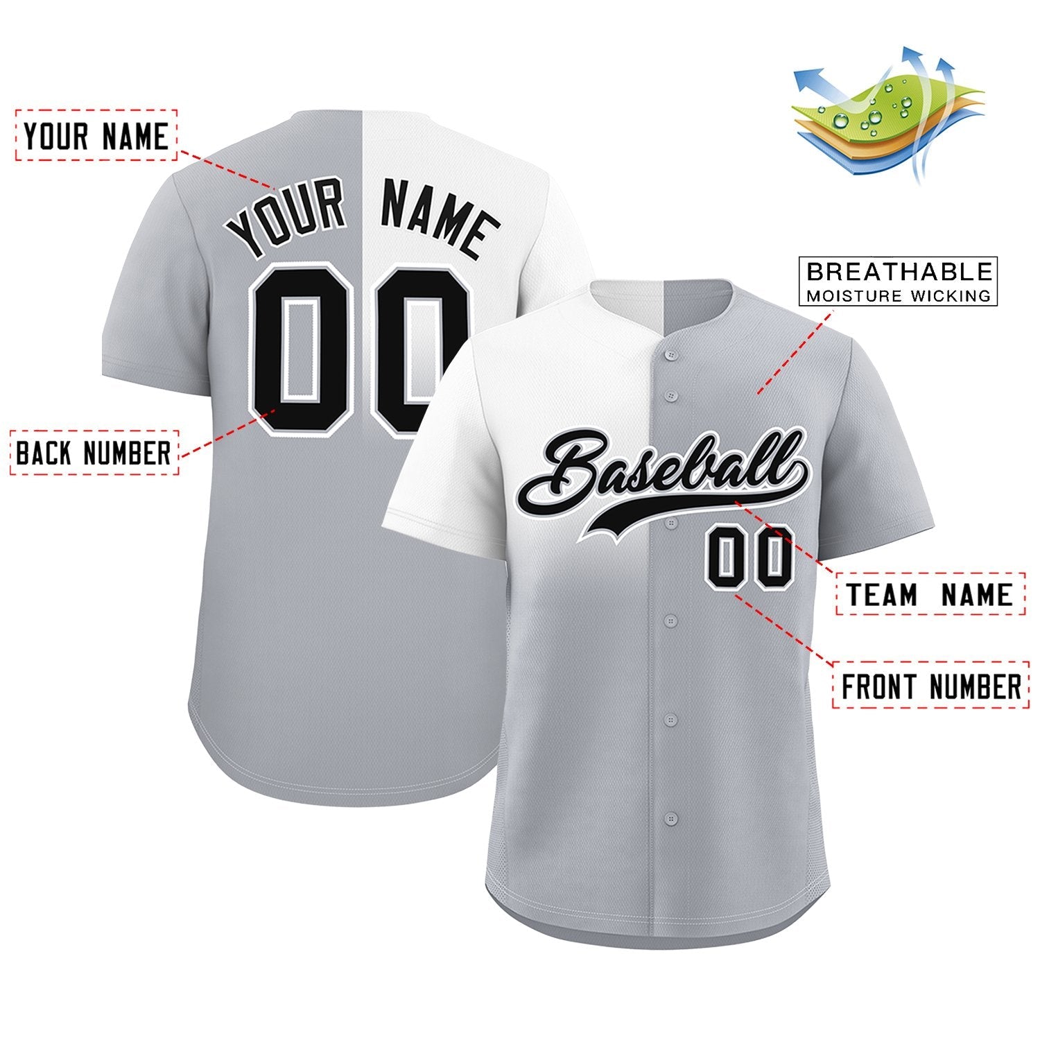 Custom Gray White Personalized Half Gradient Design Authentic Baseball Jersey