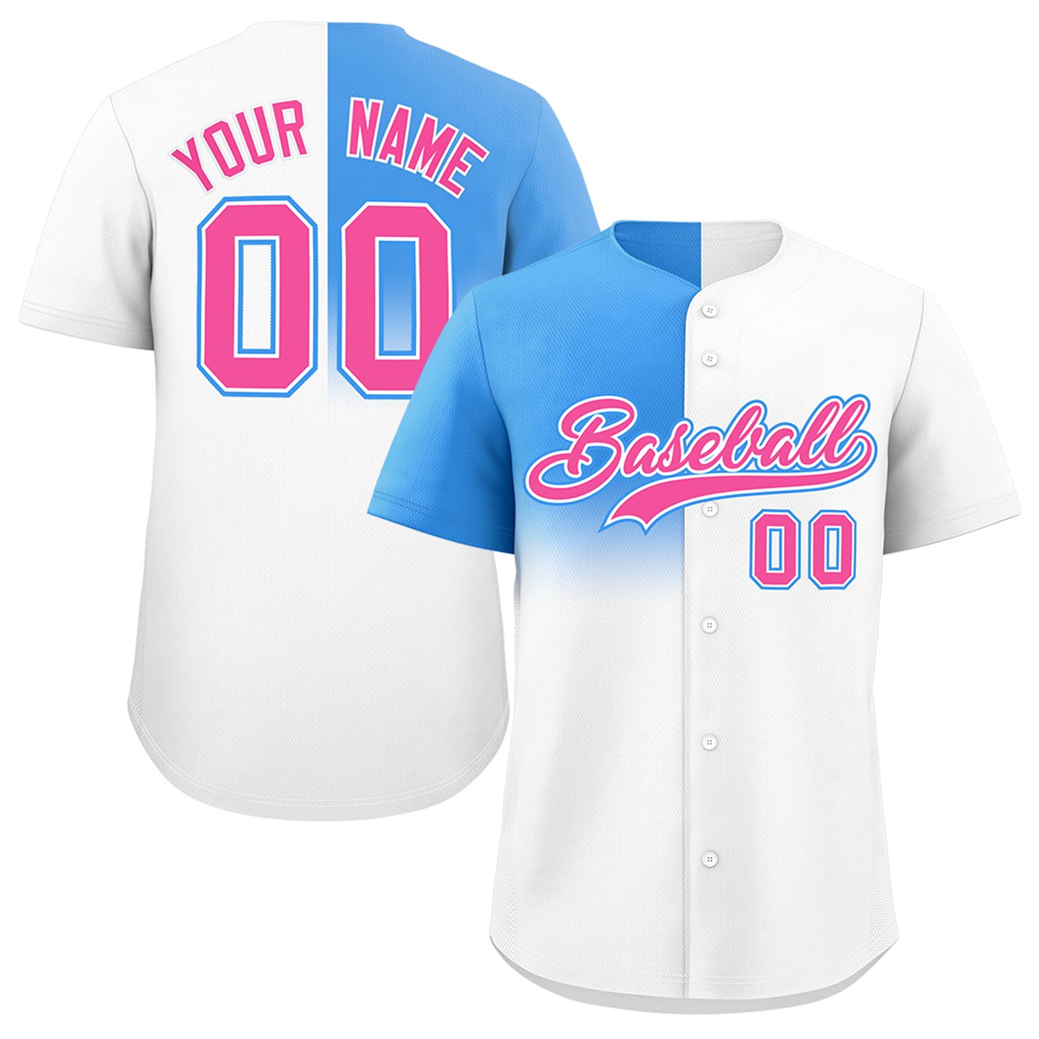 Custom White Powder Blue Personalized Half Gradient Design Authentic Baseball Jersey