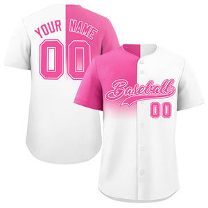 Custom White Pink Personalized Half Gradient Design Authentic Baseball Jersey