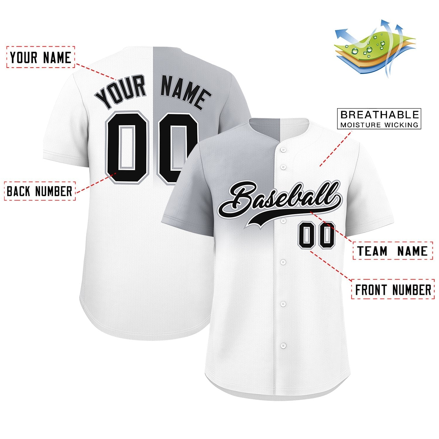 Custom White Gray Personalized Half Gradient Design Authentic Baseball Jersey