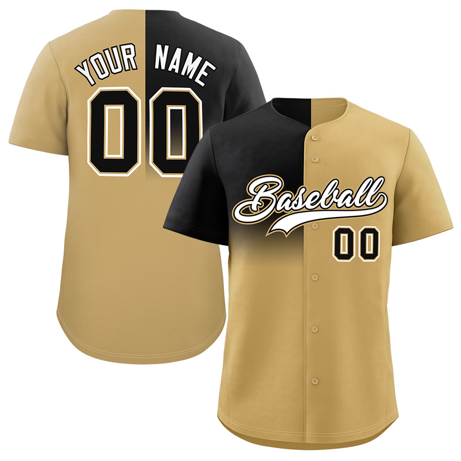 Custom Old Gold Black Personalized Half Gradient Design Authentic Baseball Jersey