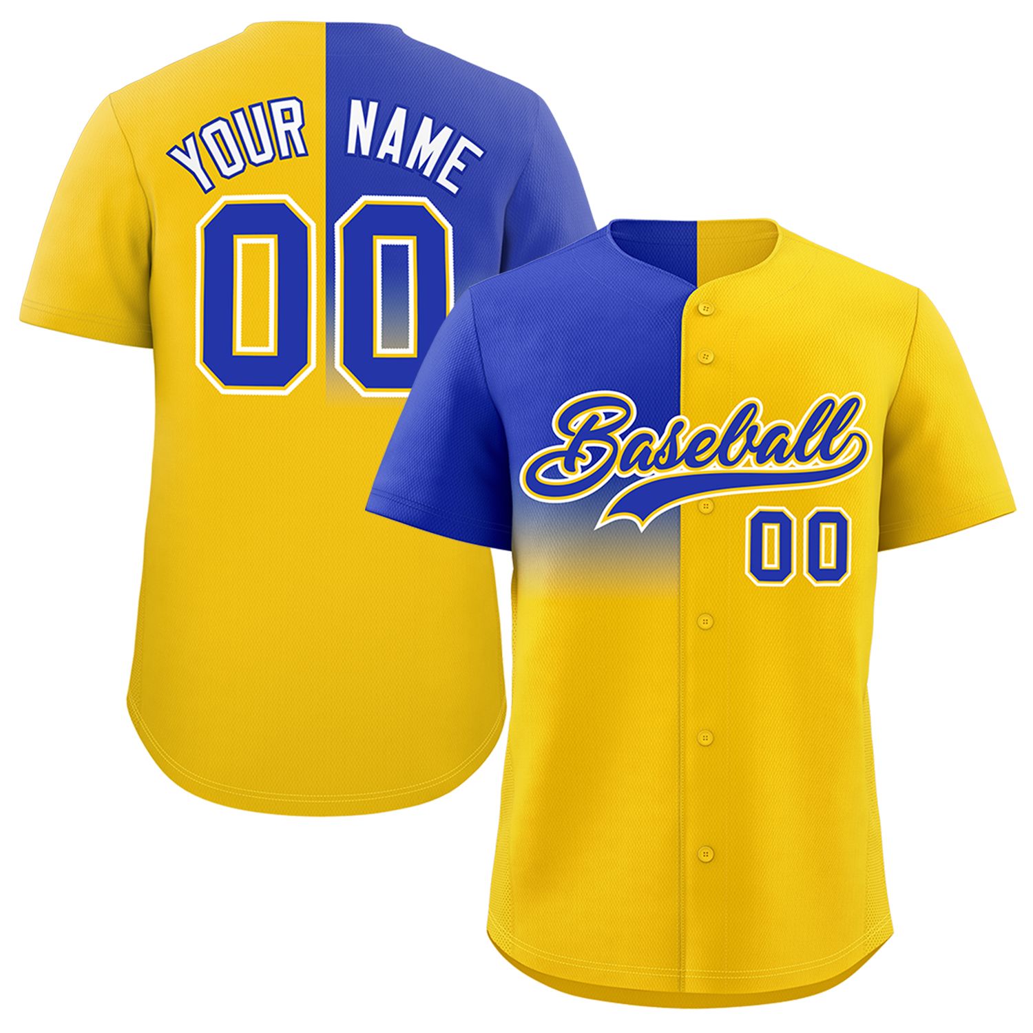 Custom Gold Royal Personalized Half Gradient Design Authentic Baseball Jersey