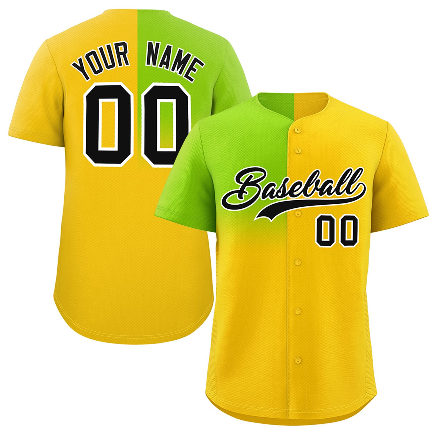 Custom Gold Neon Green Personalized Half Gradient Design Authentic Baseball Jersey