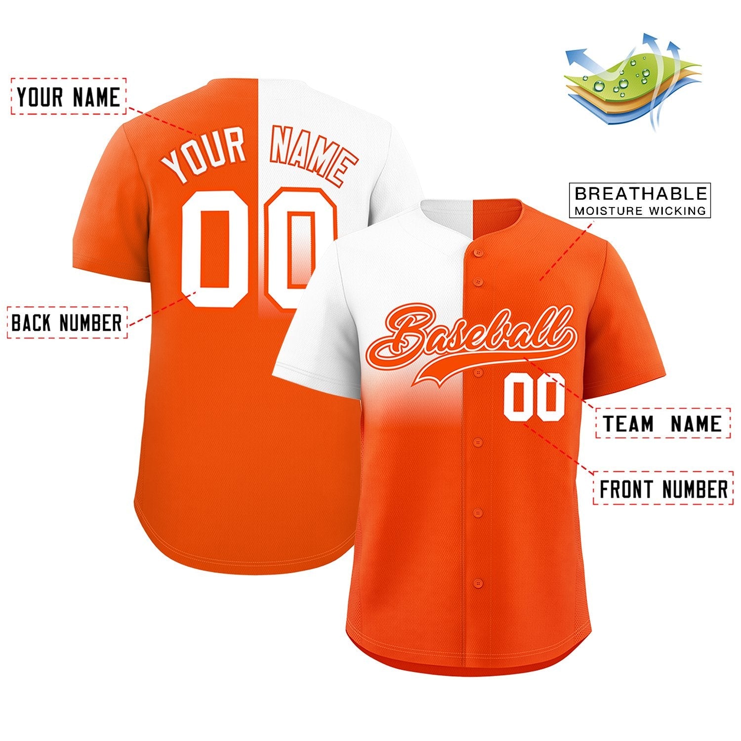 Custom Orange White Personalized Half Gradient Design Authentic Baseball Jersey