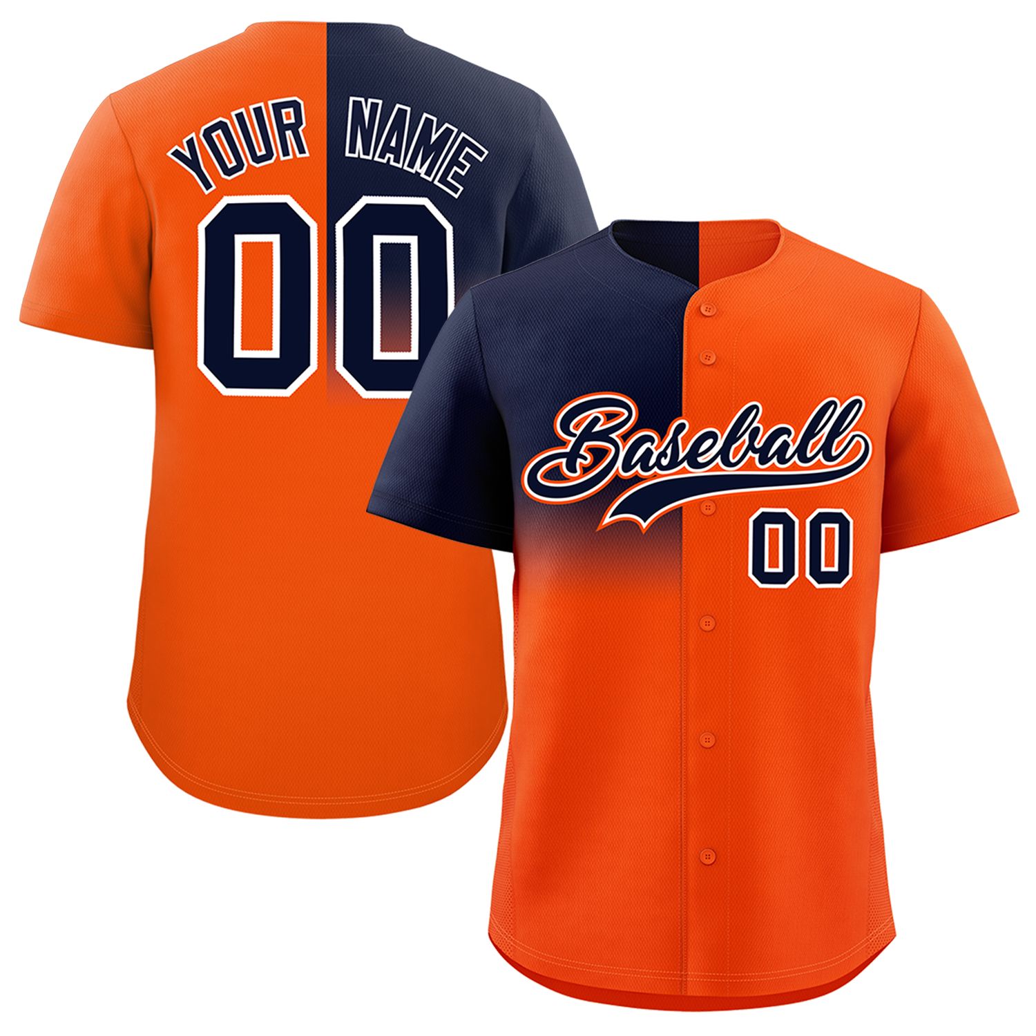 Custom Orange Navy Personalized Half Gradient Design Authentic Baseball Jersey