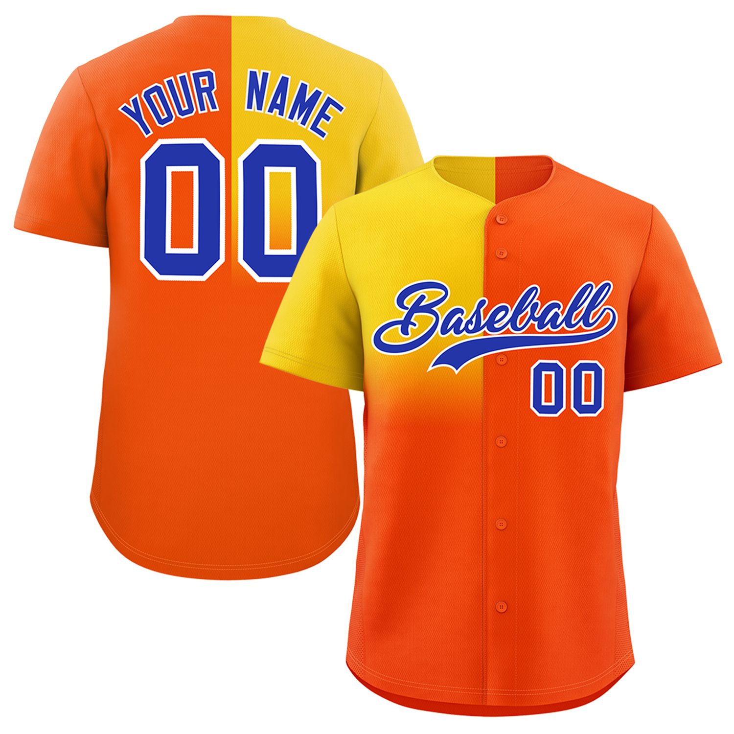 Custom Orange Gold Personalized Half Gradient Design Authentic Baseball Jersey