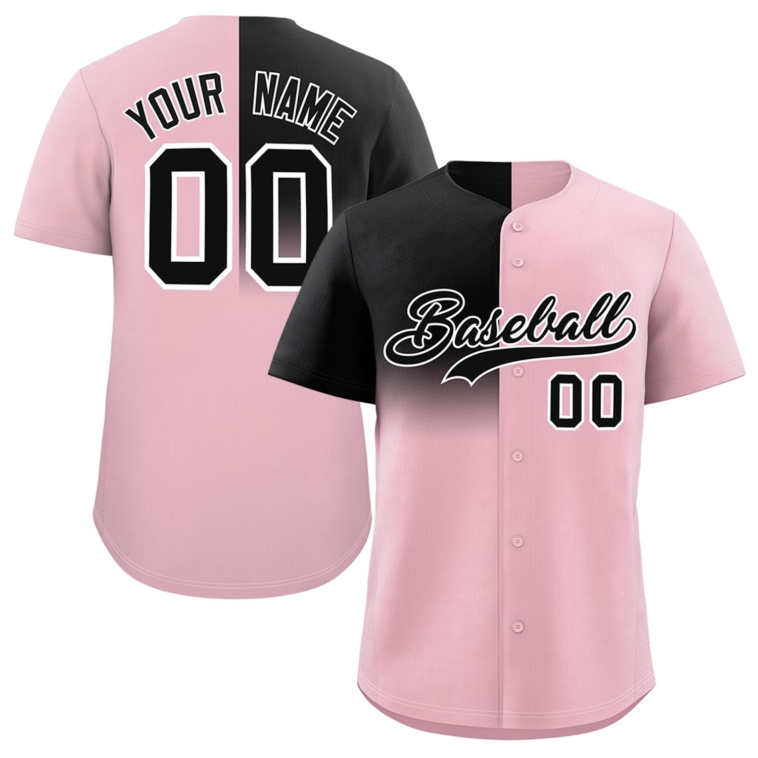 Custom Light Pink Black Personalized Half Gradient Design Authentic Baseball Jersey