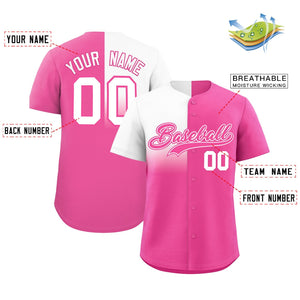 Custom Pink White Personalized Half Gradient Design Authentic Baseball Jersey