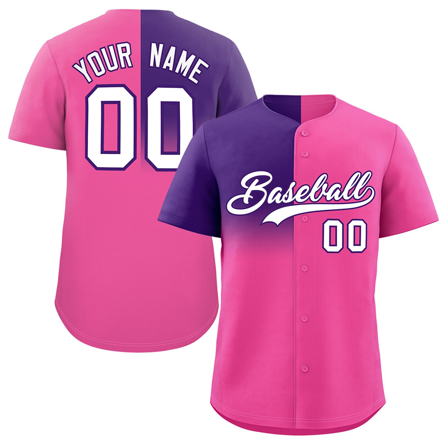 Custom Pink Purple Personalized Half Gradient Design Authentic Baseball Jersey