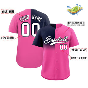 Custom Pink Navy Personalized Half Gradient Design Authentic Baseball Jersey