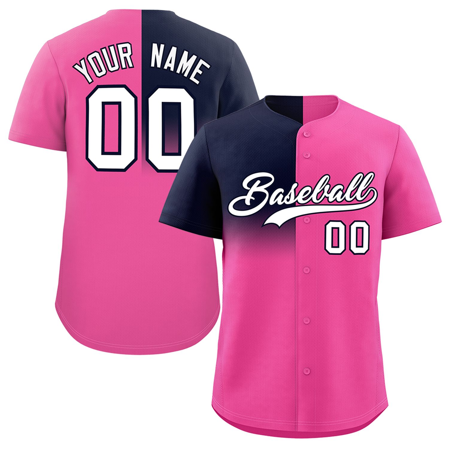 Custom Pink Navy Personalized Half Gradient Design Authentic Baseball Jersey