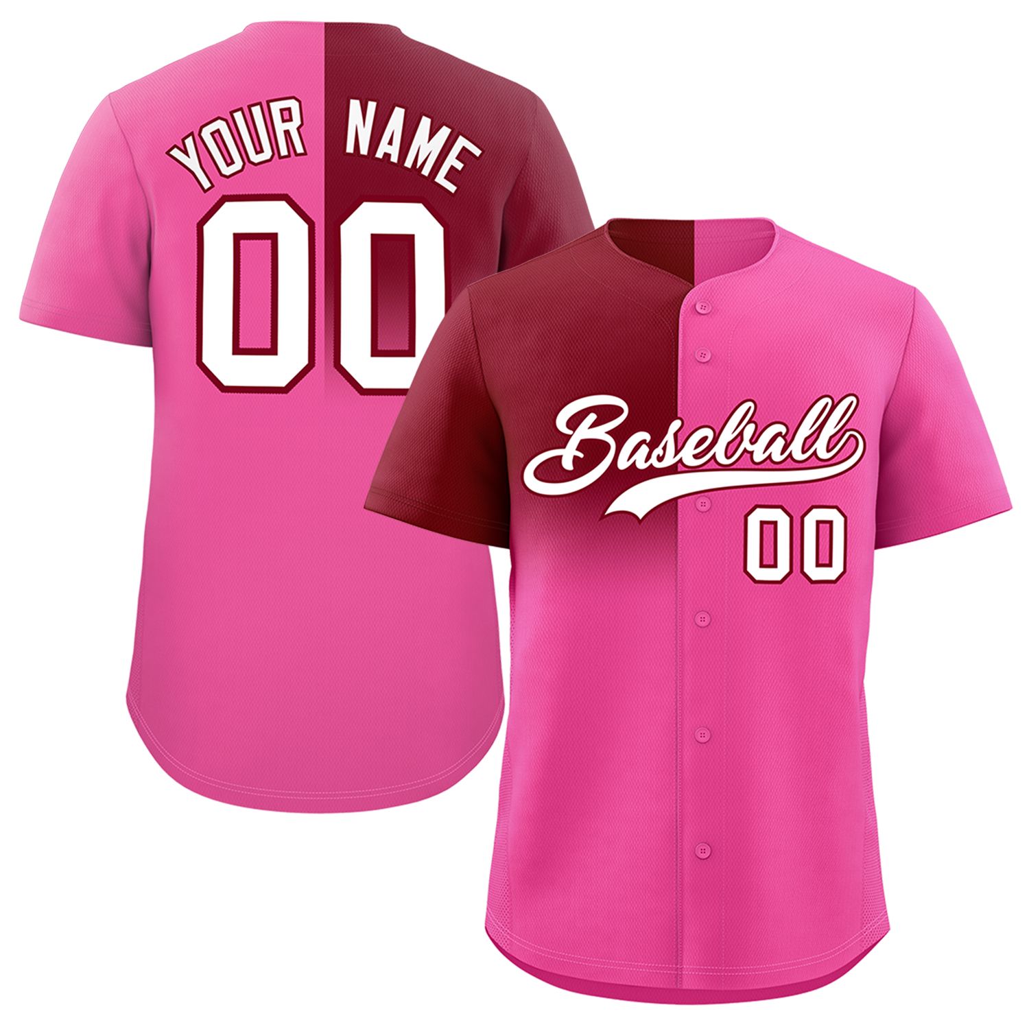 Custom Pink Crimson Personalized Half Gradient Design Authentic Baseball Jersey