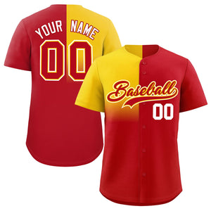 Custom Red Gold Personalized Half Gradient Design Authentic Baseball Jersey