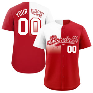 Custom Red White Personalized Half Gradient Design Authentic Baseball Jersey