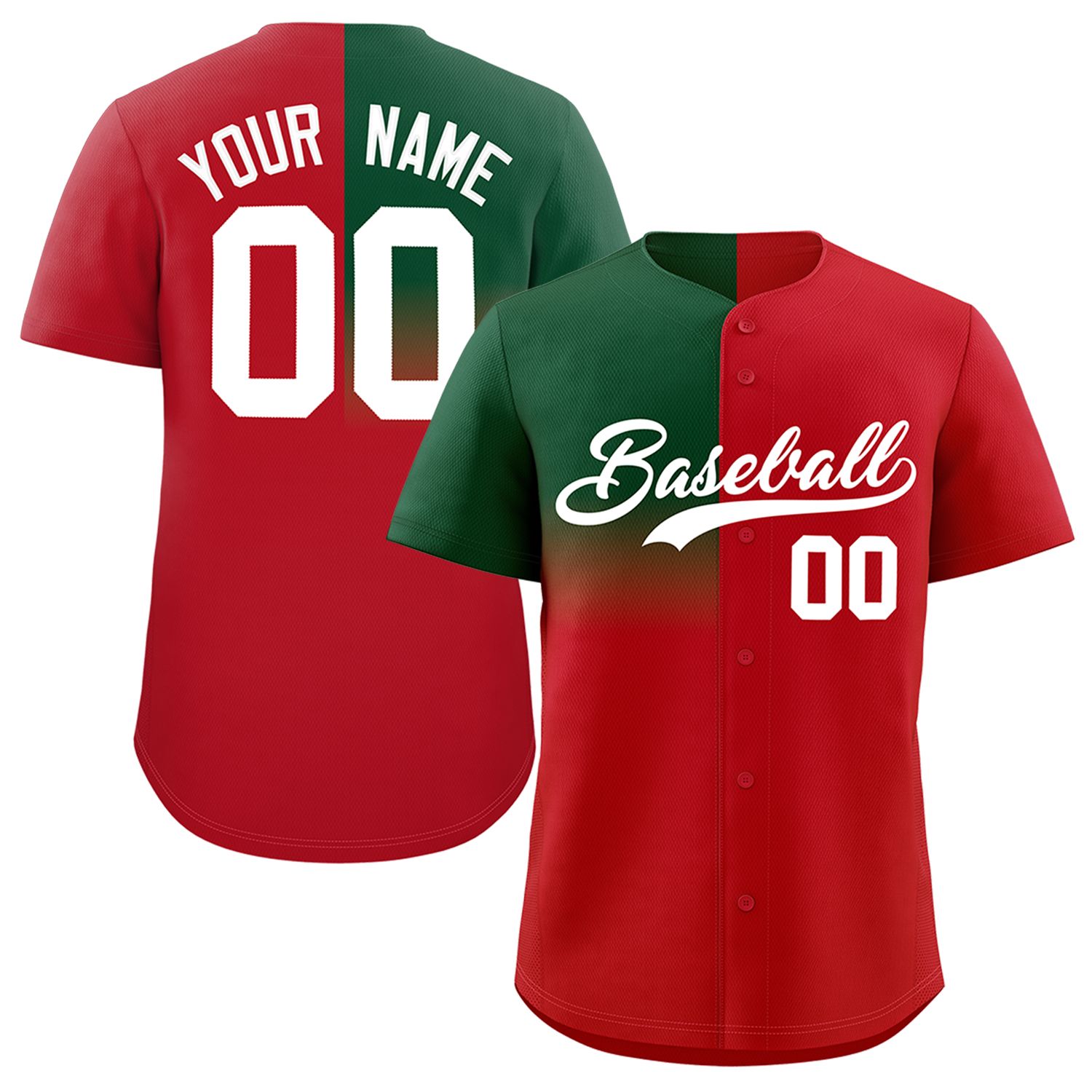 Custom Red Green Personalized Half Gradient Design Authentic Baseball Jersey