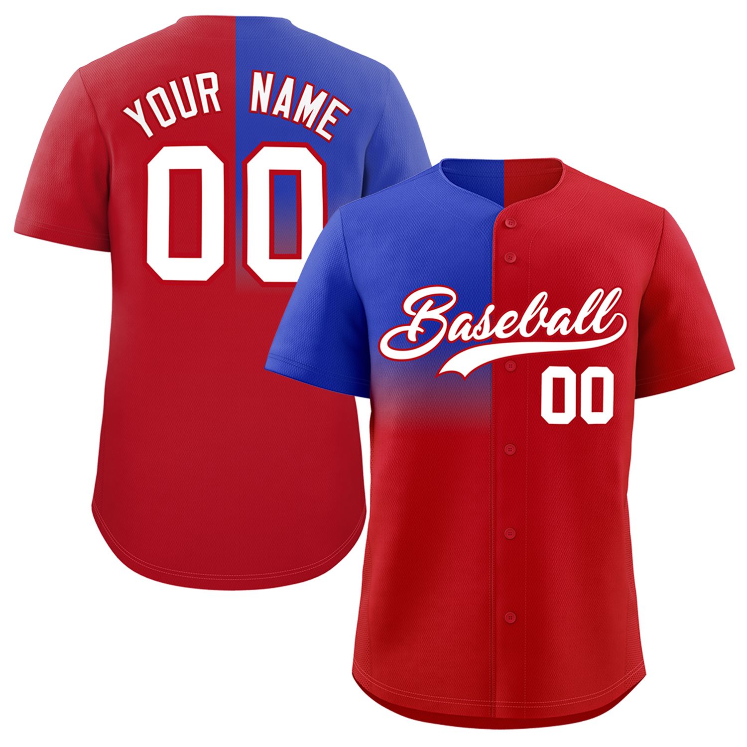 Custom Red Royal Personalized Half Gradient Design Authentic Baseball Jersey