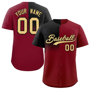 Custom Crimson Black Personalized Half Gradient Design Authentic Baseball Jersey