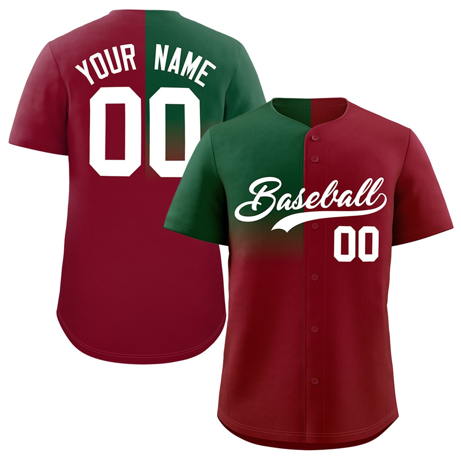 Custom Crimson Green Personalized Half Gradient Design Authentic Baseball Jersey