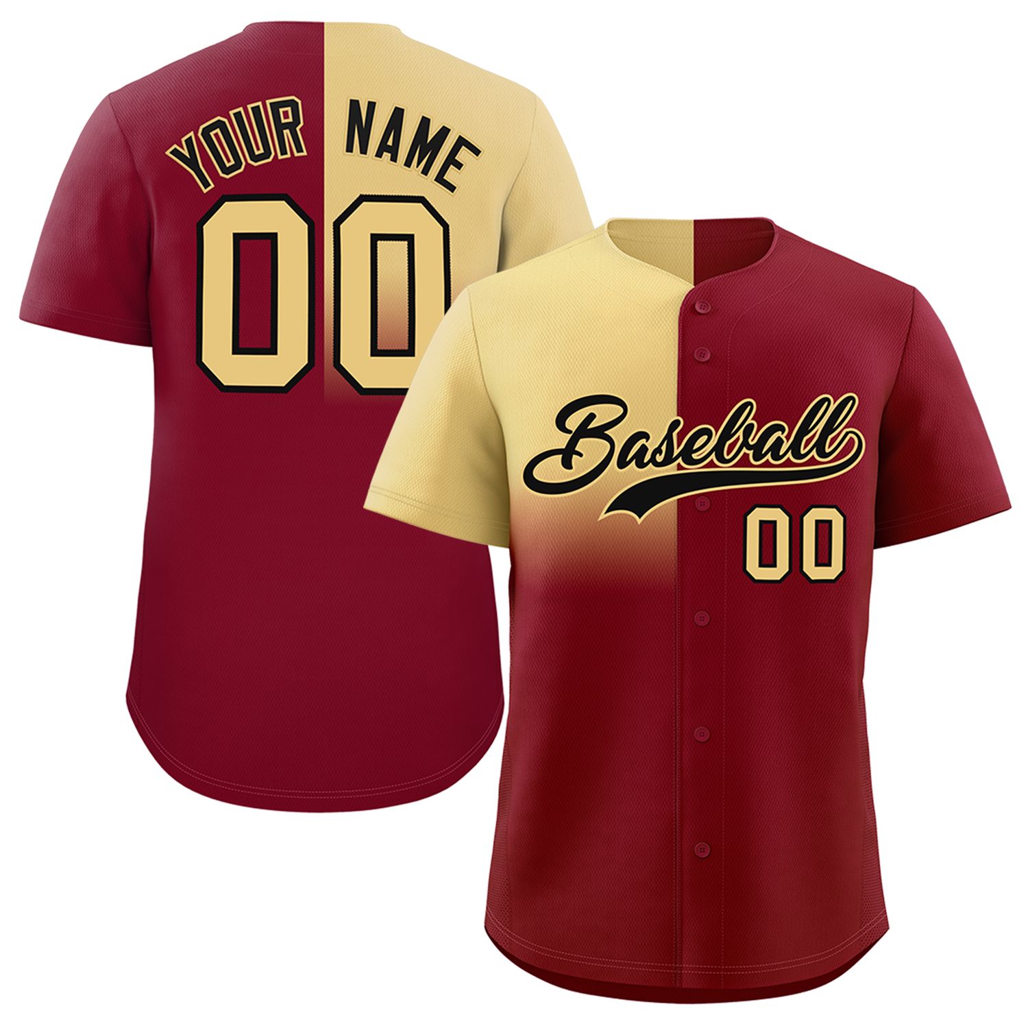 Custom Crimson Khaki Personalized Half Gradient Design Authentic Baseball Jersey