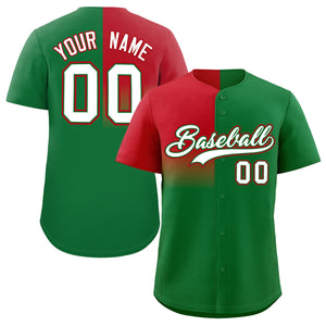 Custom Kelly Green Red Personalized Half Gradient Design Authentic Baseball Jersey