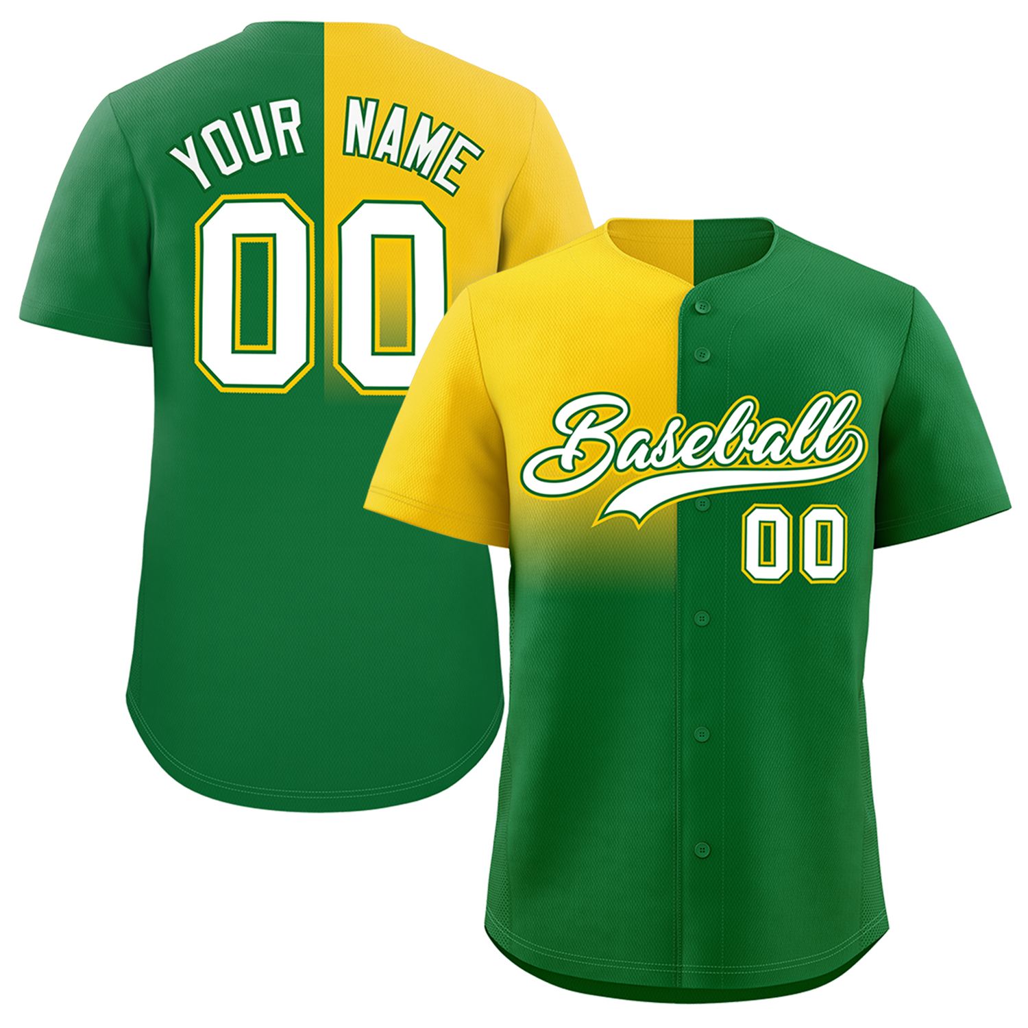 Custom Kelly Green Gold Personalized Half Gradient Design Authentic Baseball Jersey