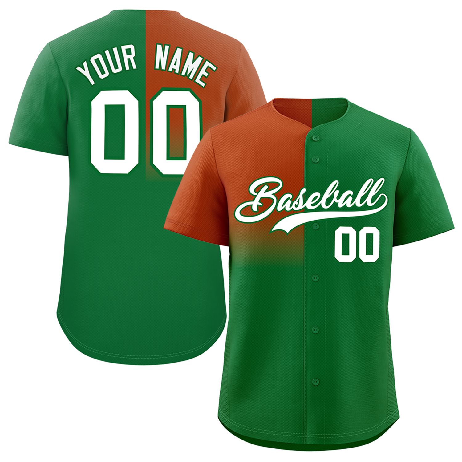 Custom Kelly Green Texas Orange Personalized Half Gradient Design Authentic Baseball Jersey