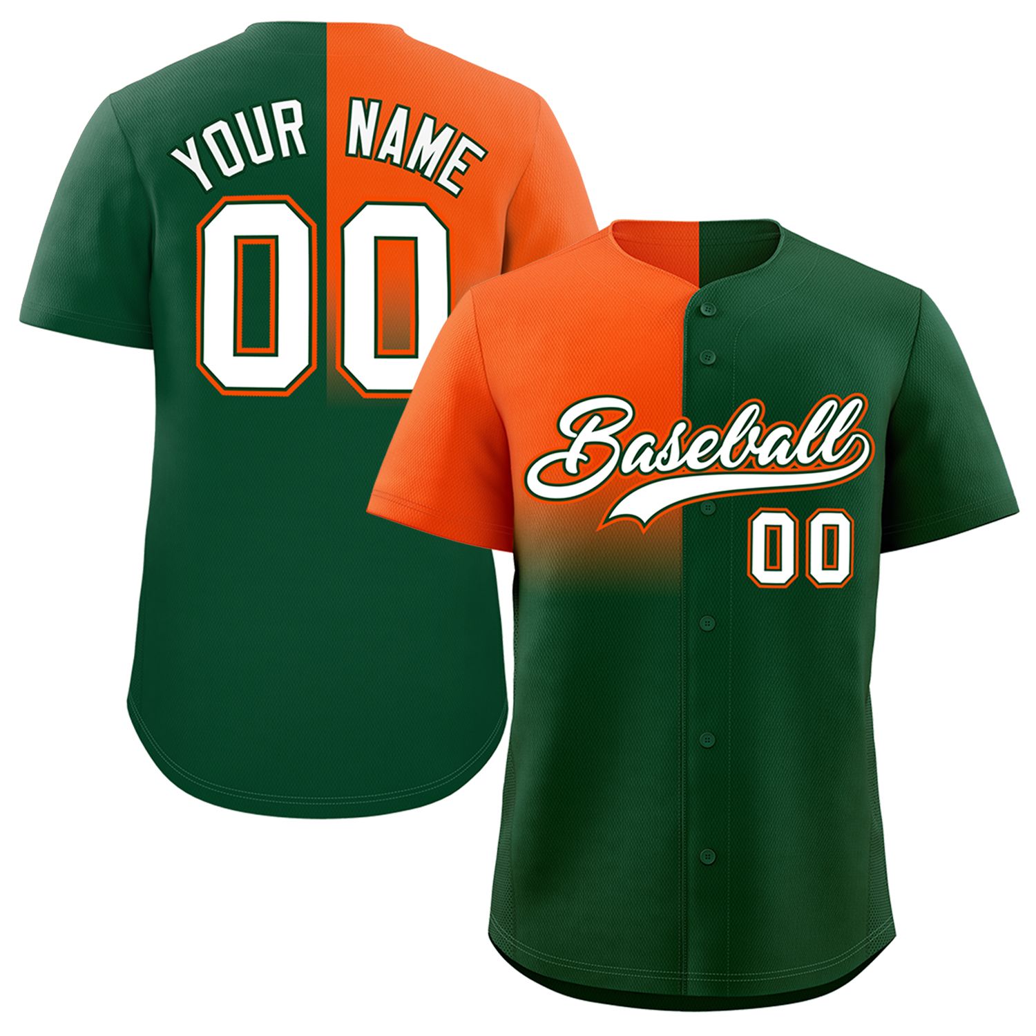 Custom Green Orange Personalized Half Gradient Design Authentic Baseball Jersey