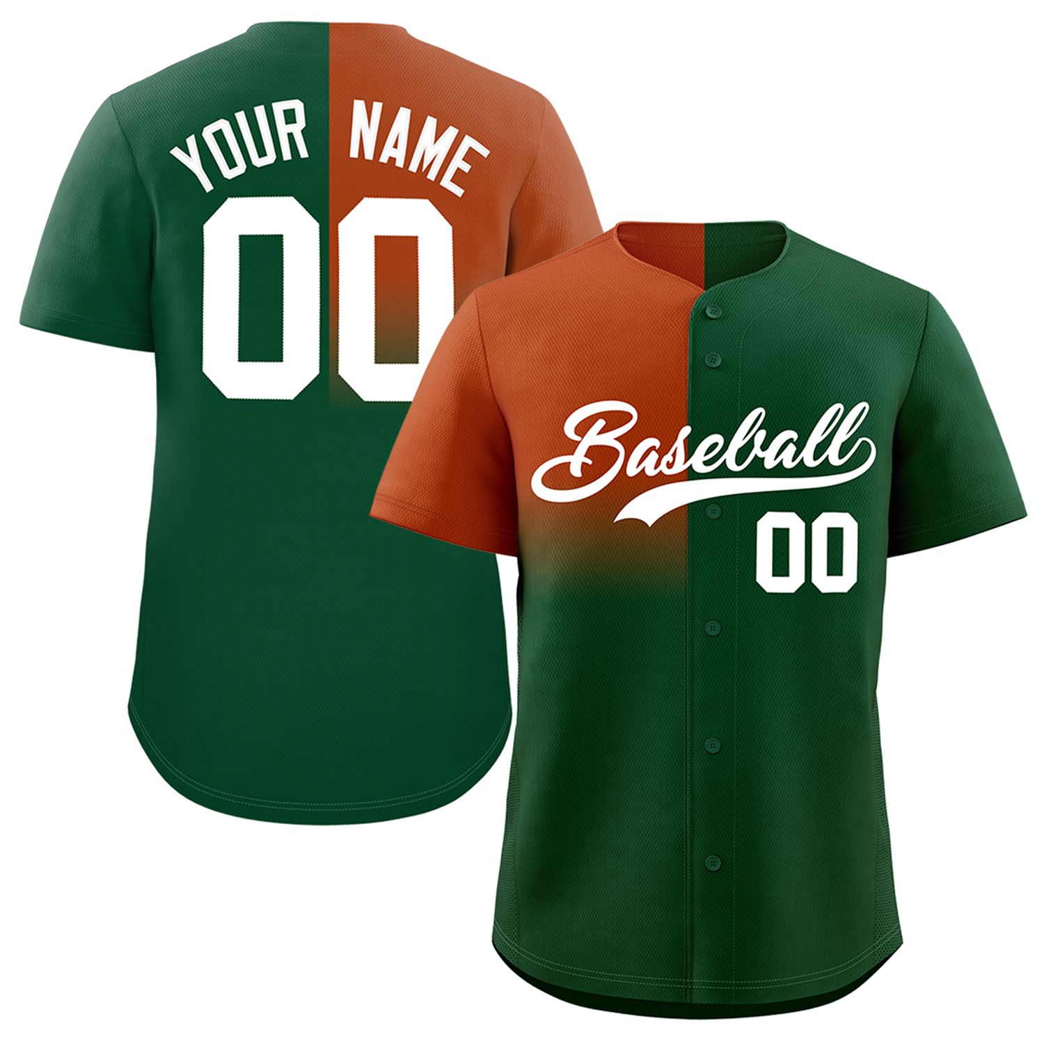 Custom Green Texas Orange Personalized Half Gradient Design Authentic Baseball Jersey