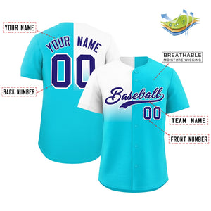 Custom Sky Blue White Personalized Half Gradient Design Authentic Baseball Jersey