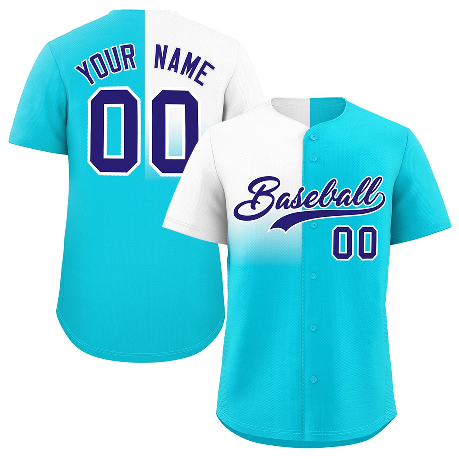 Custom Sky Blue White Personalized Half Gradient Design Authentic Baseball Jersey