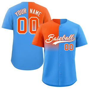 Custom Powder Blue Orange Personalized Half Gradient Design Authentic Baseball Jersey