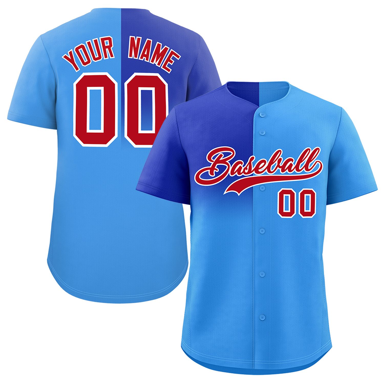 Custom Powder Blue Royal Personalized Half Gradient Design Authentic Baseball Jersey