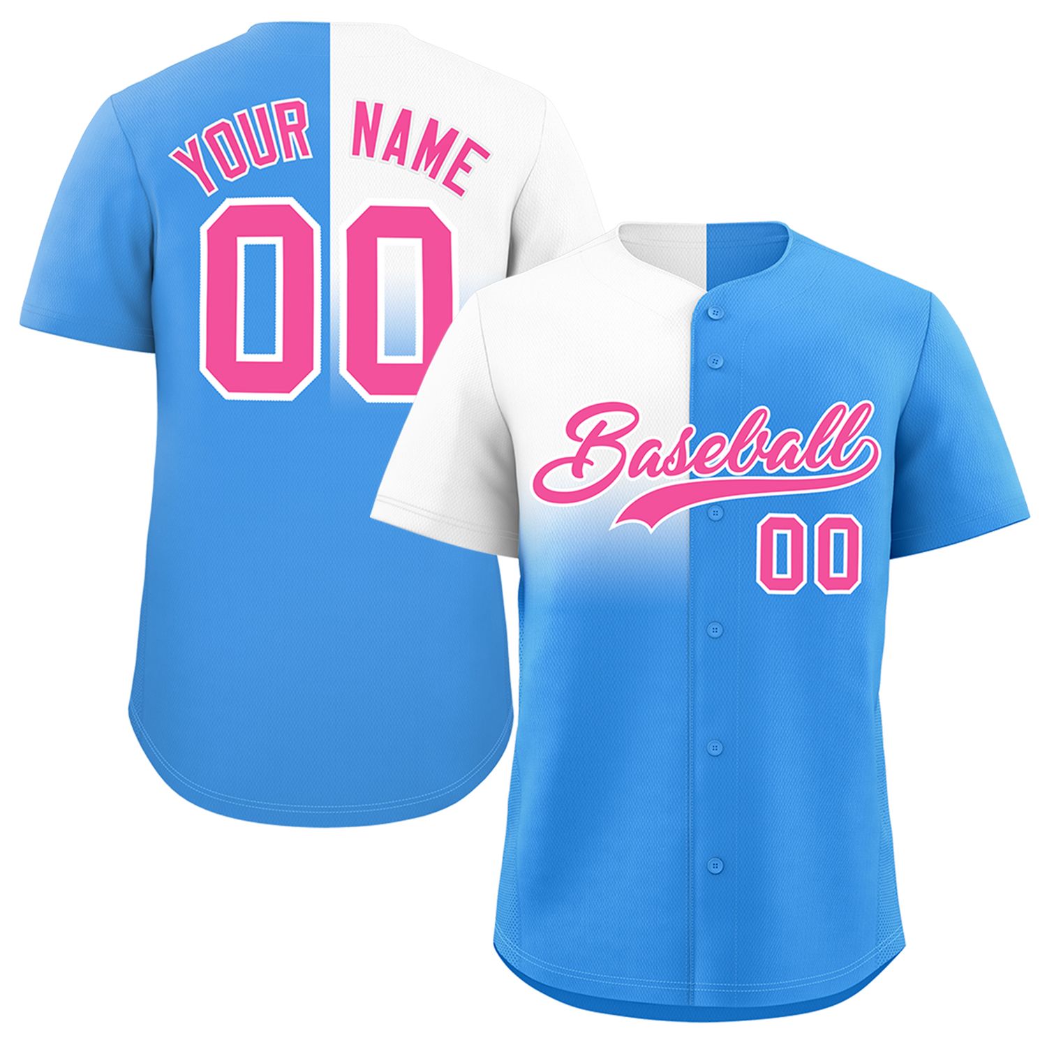 Custom Powder Blue White Personalized Half Gradient Design Authentic Baseball Jersey