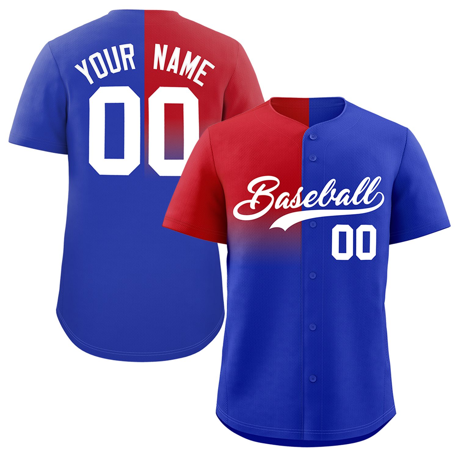 Custom Royal Red Personalized Half Gradient Design Authentic Baseball Jersey